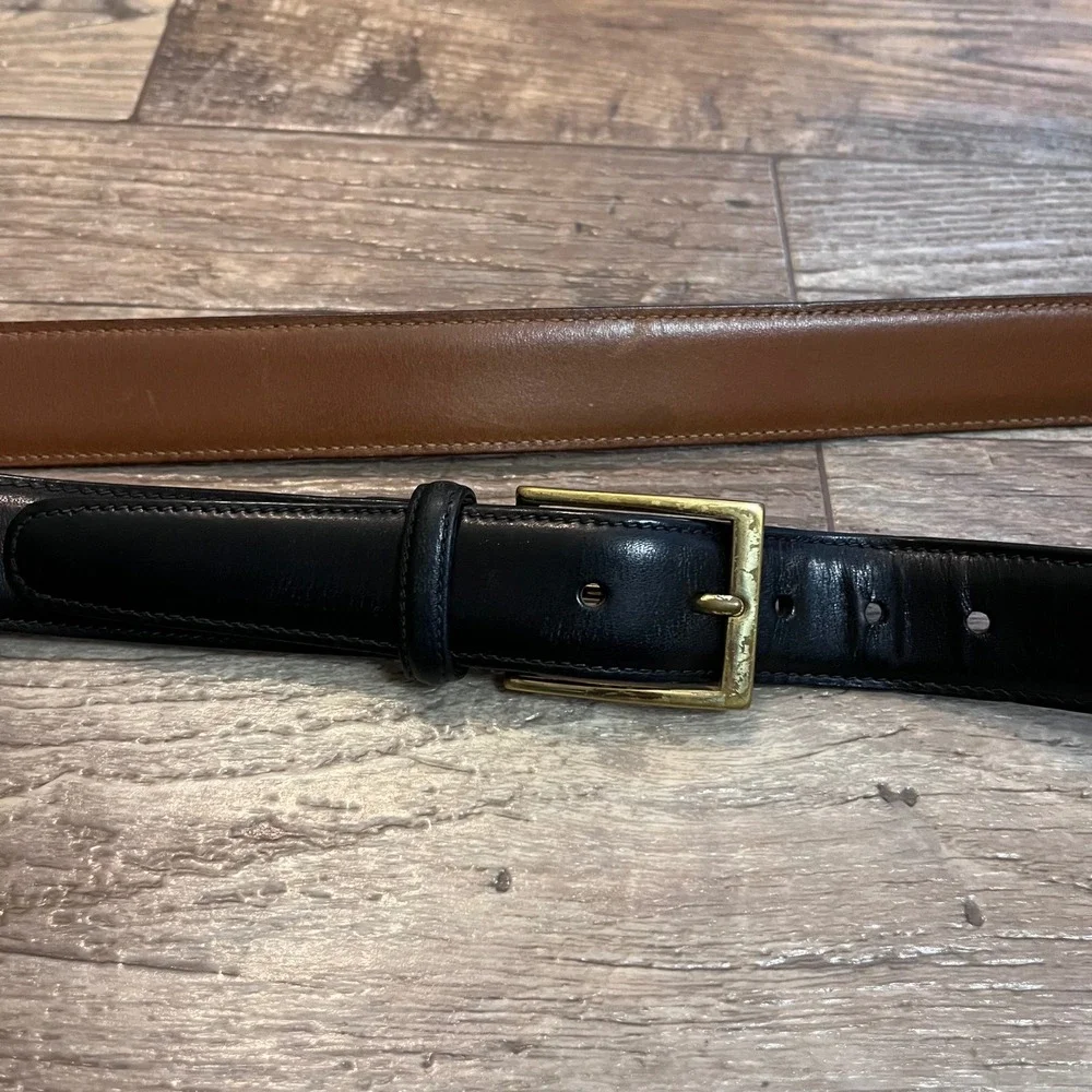 Brooks‎ Brothers Mens Black Leather Dress Belt Gold Buckle Size 38 Made in USA